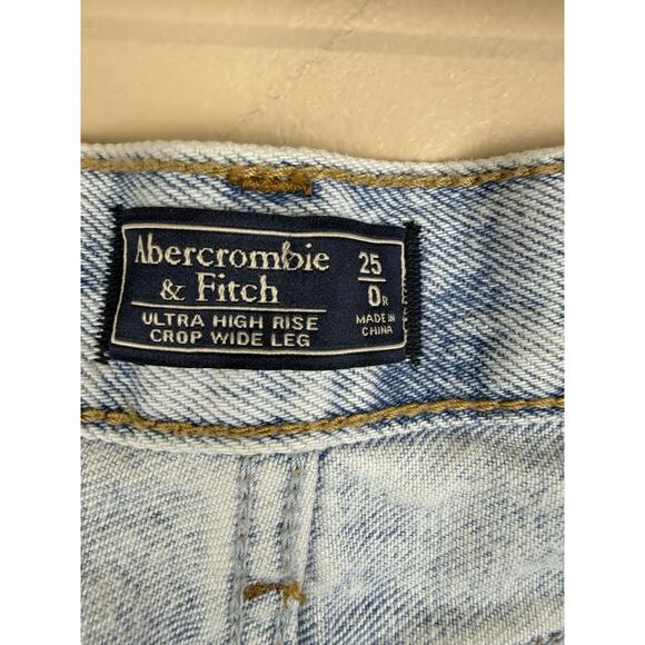 Abercrombie & Fitch Ultra High Rise Crop Wide Leg Jeans Women’s 0R/25 Frayed Hem - Picture 13 of 15